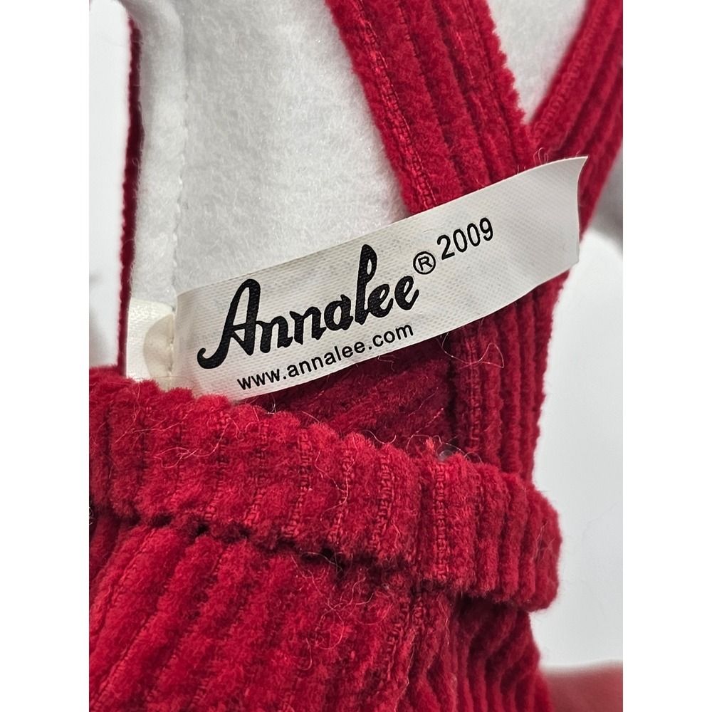 Annalee Christmas Elf Doll 2009 Red Corduroy Overalls Holly Berry Posable 14in - Picture 6 of 7